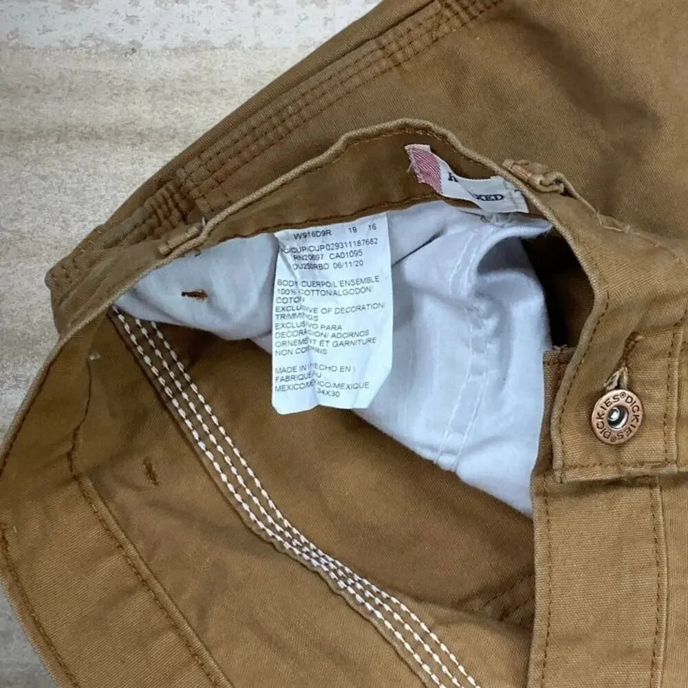 Vintage 90s Dickies Carpenter Pants 34x28 Baggy Wide Leg Tan Canvas Dungarees